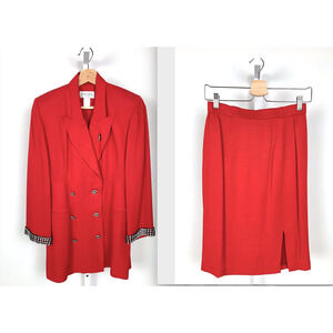SOLINI New York 4 Embellished Jacket Straight Skirt Suit Rhinestone Holiday Red